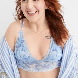 AERIE Sunkissed Lace Plunge Bralette Blue size XL